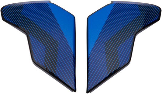 Blue ICON Airflite™ Side Plates for QB1 helmet by Bill's Exhausts, showing detailed side design and branding.