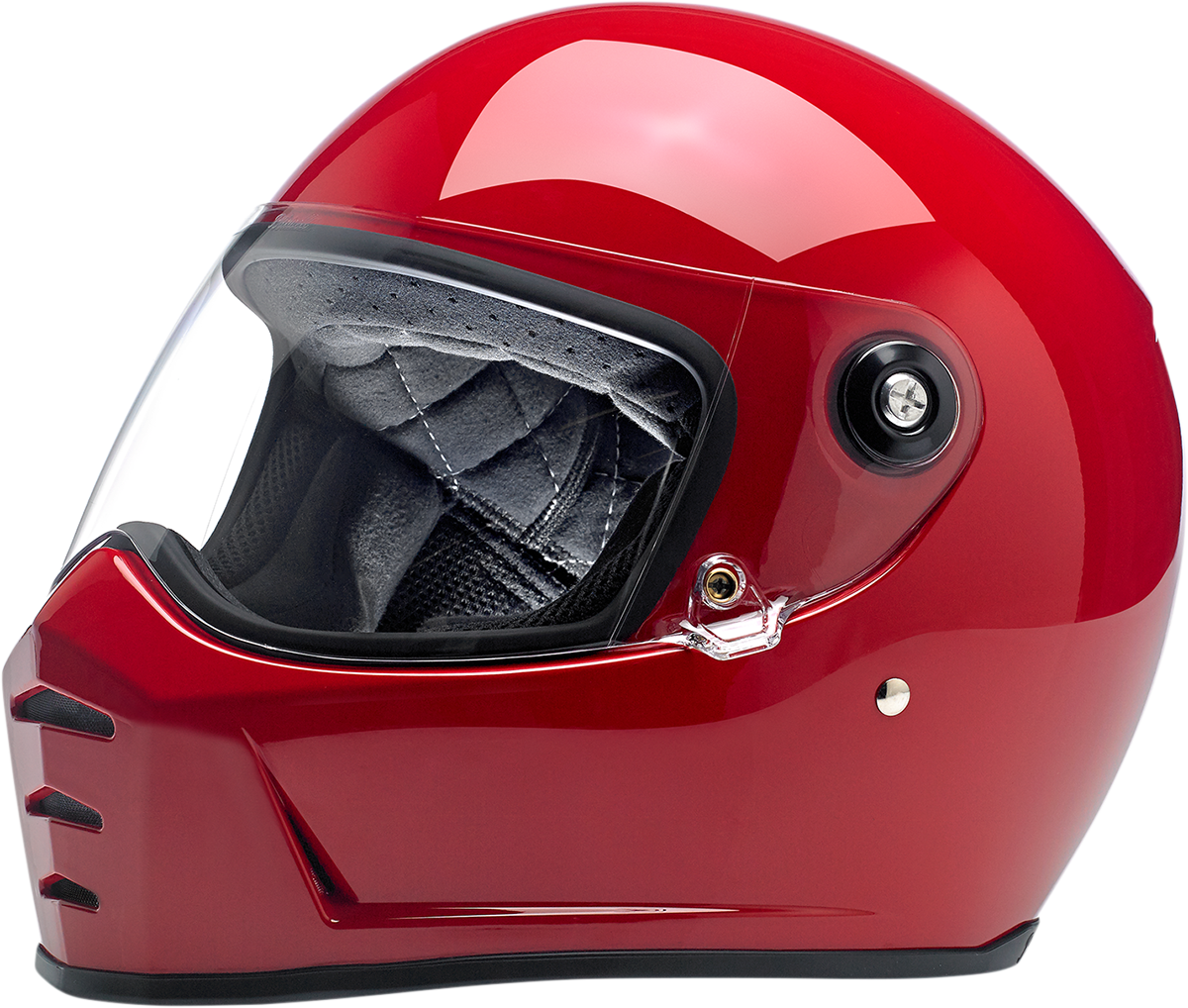 BILTWELL Lane Splitter helmet in glossy blood red finish, XS size, featuring aerodynamic design and secure chin strap.