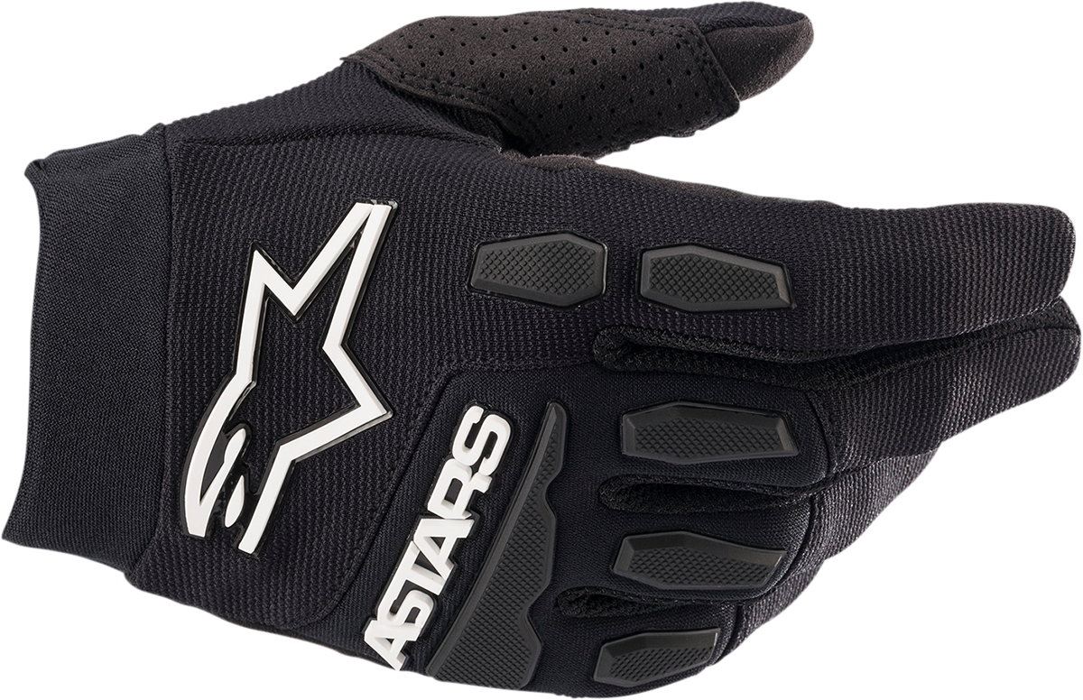 Black Alpinestars Youth Full Bore motorcycle gloves in large size, featuring protective padding and durable construction.