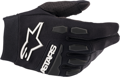 Black Alpinestars Youth Full Bore motorcycle gloves in large size, featuring protective padding and durable construction.
