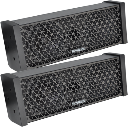 Bill's Exhausts NAVATLAS SB235 passive soundbar speakers with sleek black design and compact form, ideal for home audio setups.