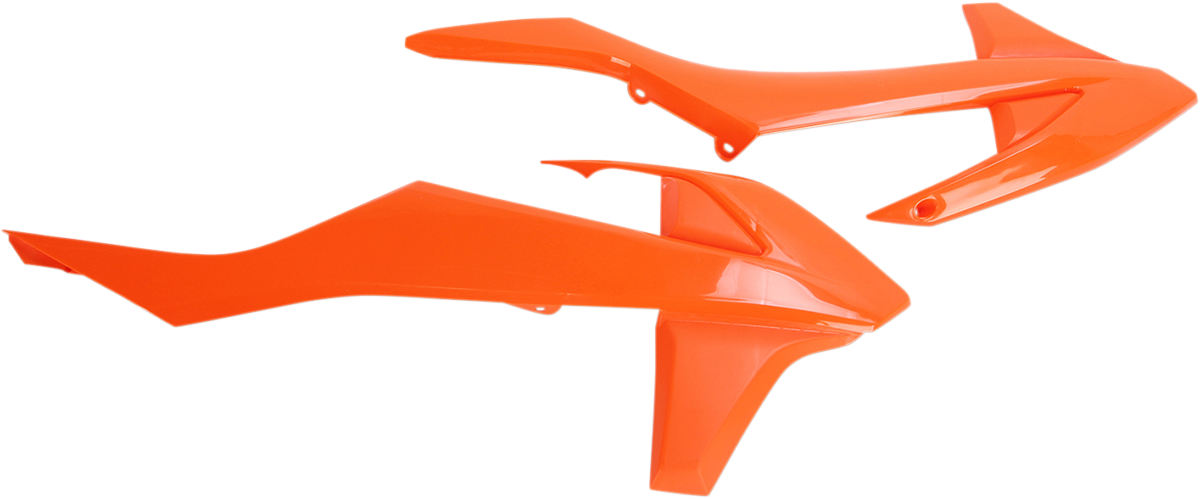 Orange Acerbis radiator shrouds for off-road motorcycle, featuring a sleek body design with brand-specific styling.