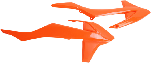 Orange Acerbis radiator shrouds for off-road motorcycle, featuring a sleek body design with brand-specific styling.