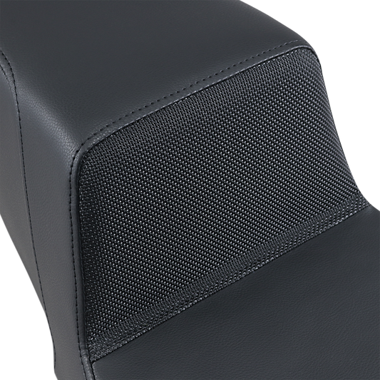Black SADDLEMEN Step-Up Seat with gripper surface for FLHR and FLHX motorcycles, designed for comfort and style.