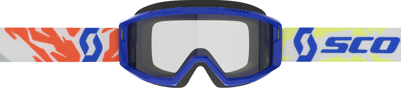 Youth SCOTT Primal Goggles in blue with clear lenses, designed for safety and comfort during motocross and off-road riding.