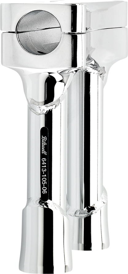 Chrome BILTWELL Murdock Oversized 6-inch handlebars risers for motorcycle handlebars by Bill's Exhausts, shown from side angle.