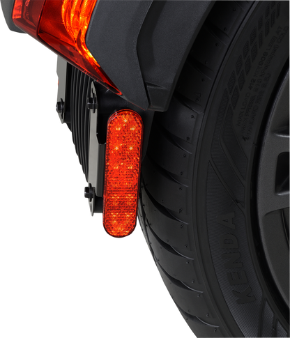 Red LED engine marker lights from Bill's Exhausts, Show Chrome Series, with chrome housing and bright illumination.
