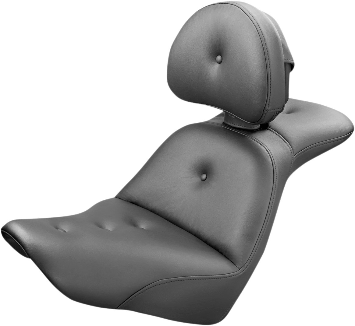Bill's Exhausts SADDLEMEN Explorer Road Sofa Seat with backrest, motorcycle seat featuring comfortable padding and durable design.