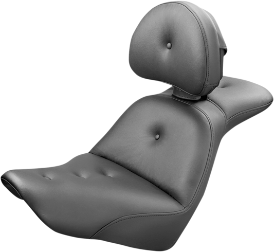 Bill's Exhausts SADDLEMEN Explorer Road Sofa Seat with backrest, motorcycle seat featuring comfortable padding and durable design.