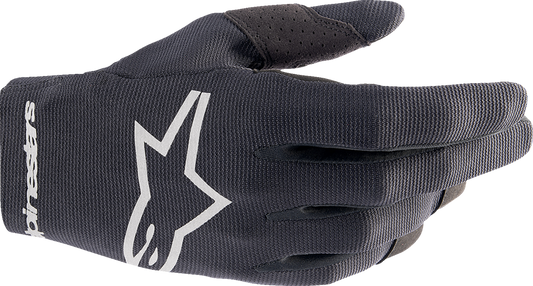Black Alpinestars Youth Radar Gloves in Medium, featuring protective padding and a secure wrist closure, designed for motorcycle riding.