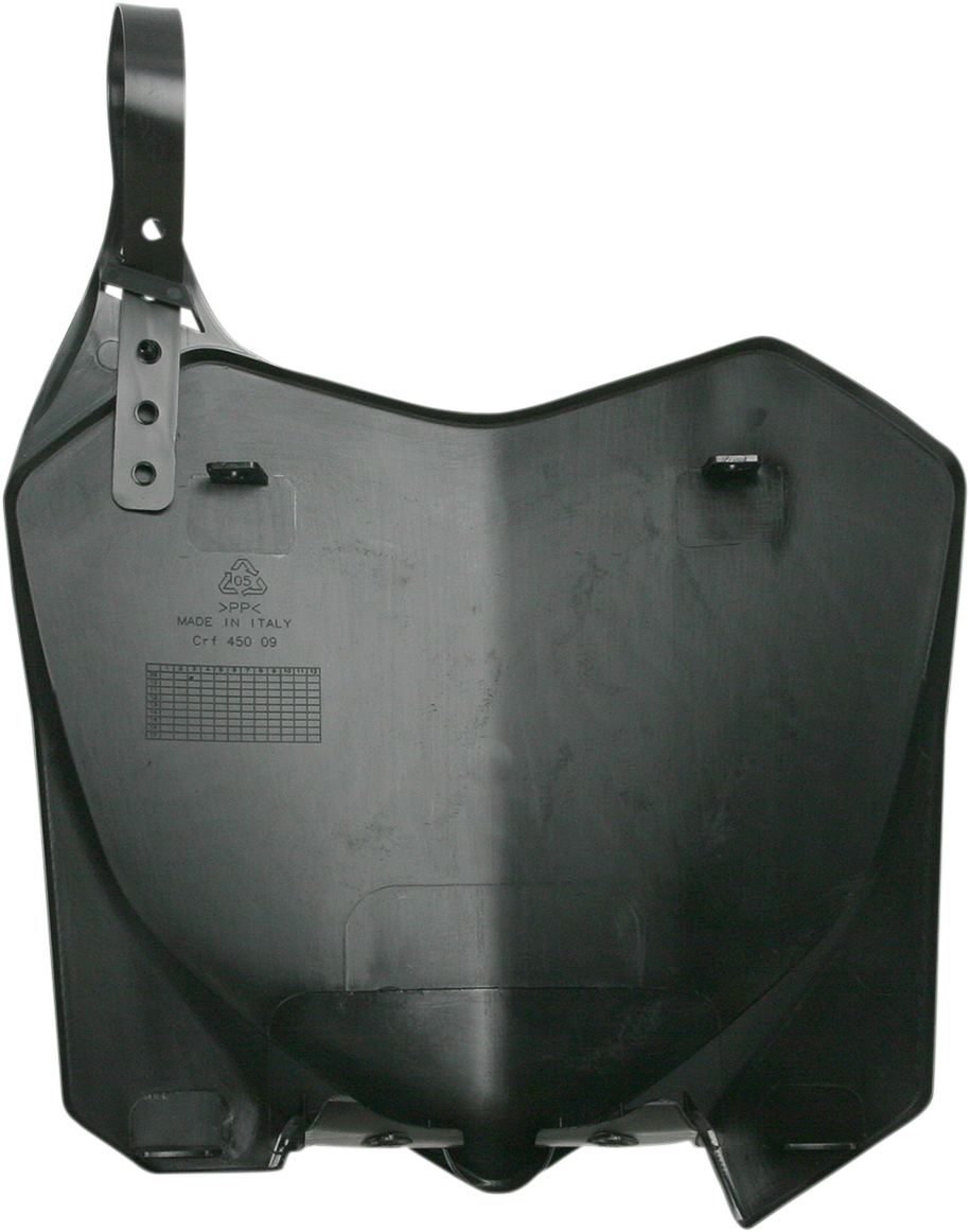 Black Acerbis front number plate for motorcycle, body accessory with product code 2141850001, featuring a sleek design.