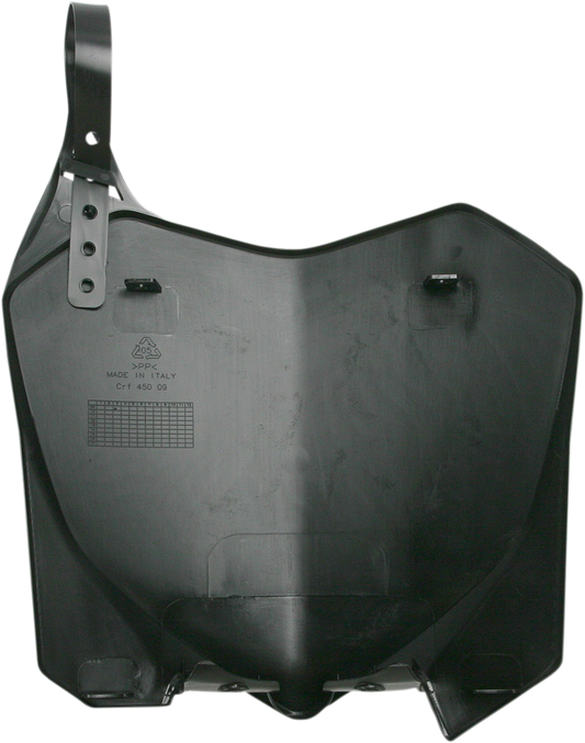 Black Acerbis front number plate for motorcycle, body accessory with product code 2141850001, featuring a sleek design.