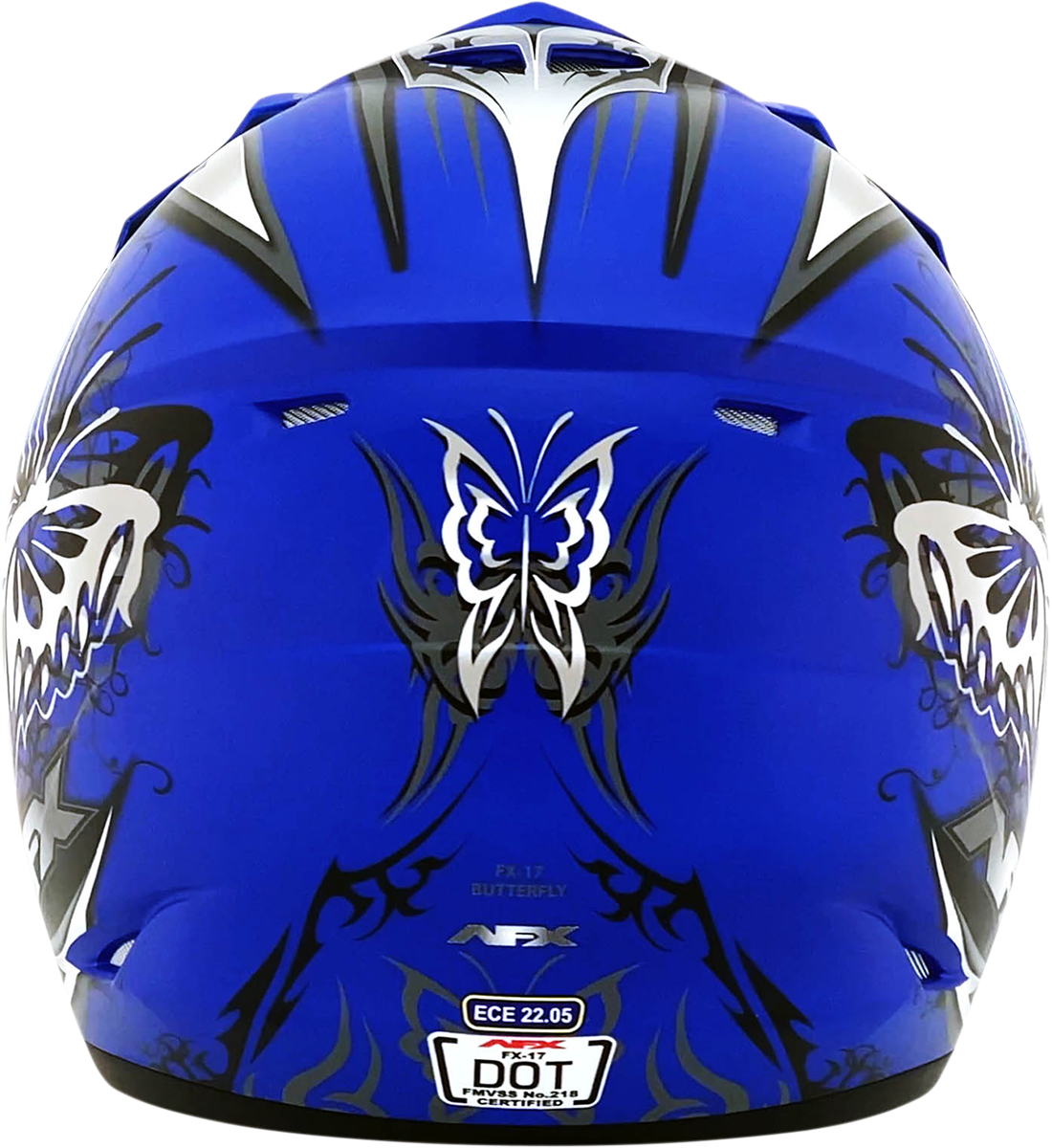 Matte blue Butterfly AFX FX-17Y helmet, medium size, with ventilation vents and sleek design, by Bill's Exhausts.