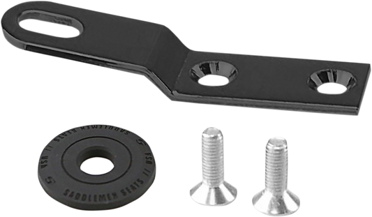 Black Saddlemens Seat Bracket for seats, 1/4"-28, shown in close-up with mounting details and finish.