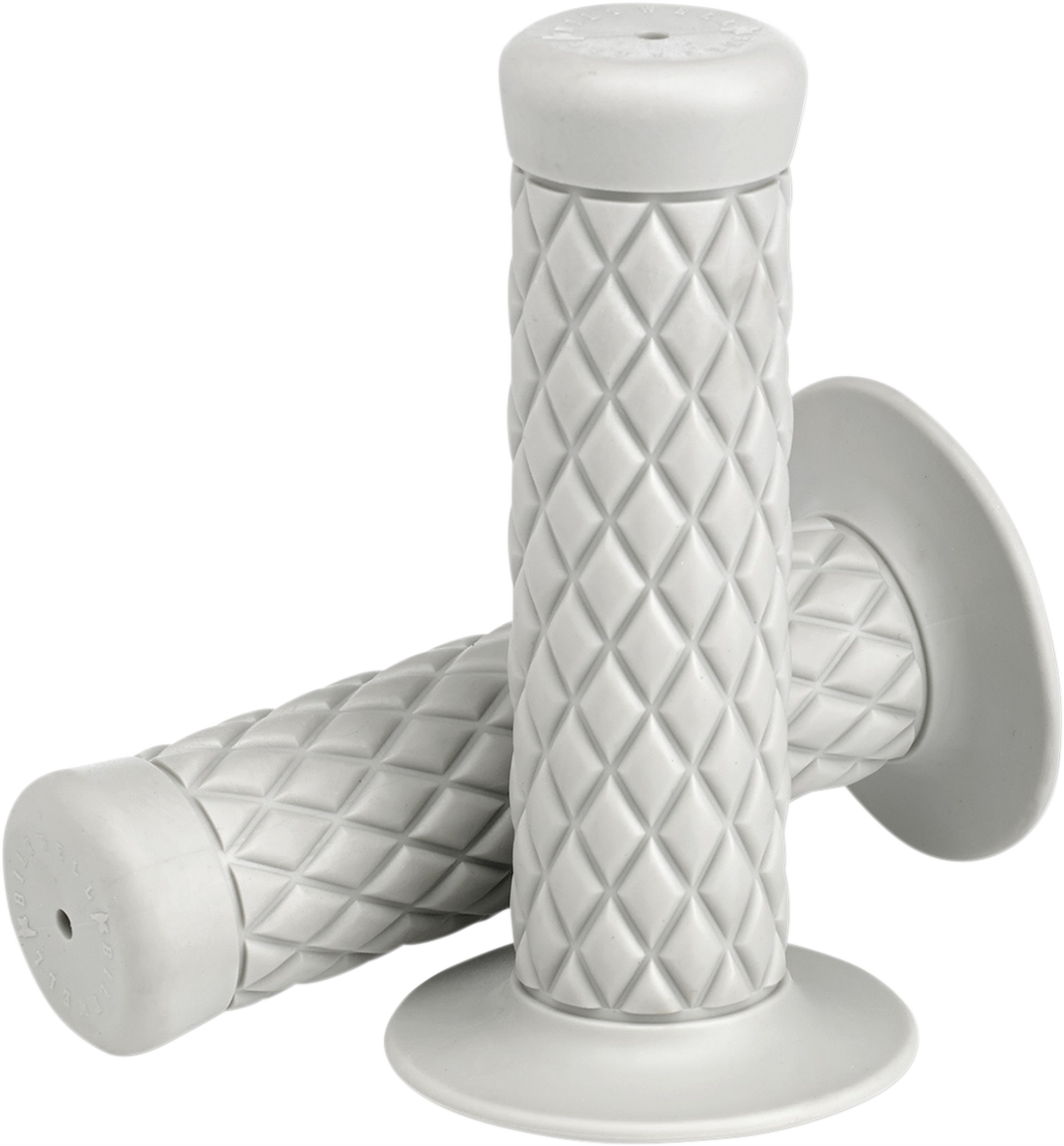 White 1-inch Thruster grips by Bill's Exhausts, featuring textured rubber surface and ergonomic design for motorcycle handlebars.