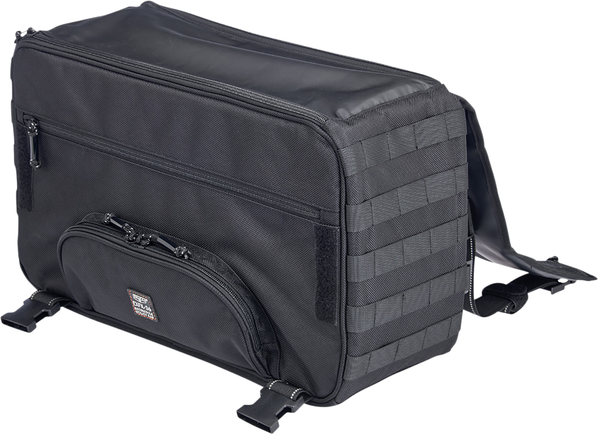 Black BILTWEEL EXFIL-36 Saddlebags by Bill's Exhausts mounted on motorcycle side, featuring durable bag design with straps and hardware.