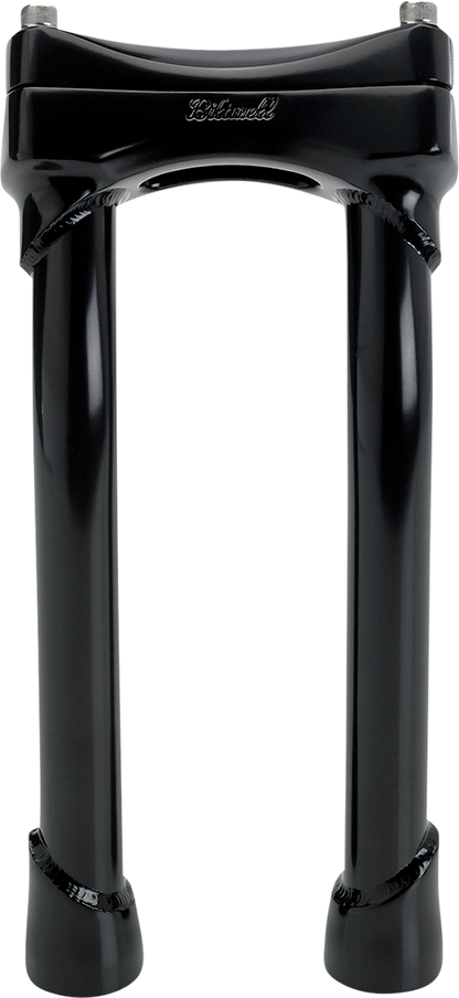 Black BILTWell Murdock oversized handlebar risers with pullback, 10-inch height, designed for motorcycle handlebars.