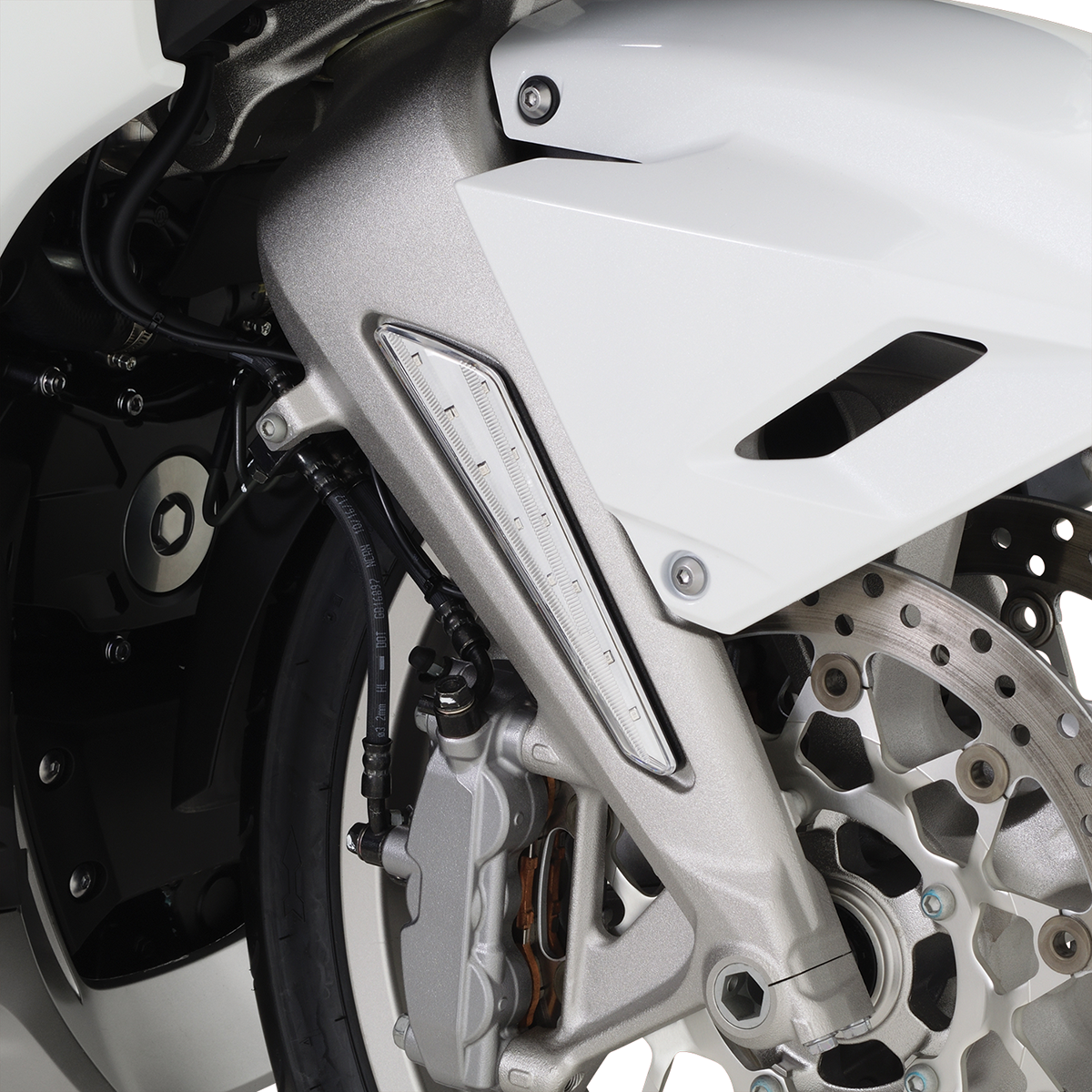 Bill's Exhausts SHOW CHROME LED Marker Lights with clear lens and amber LEDs for GL1800 engine motorcycle lighting.