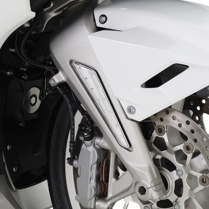 Bill's Exhausts SHOW CHROME LED Marker Lights with clear lens and amber LEDs for GL1800 engine motorcycle lighting.