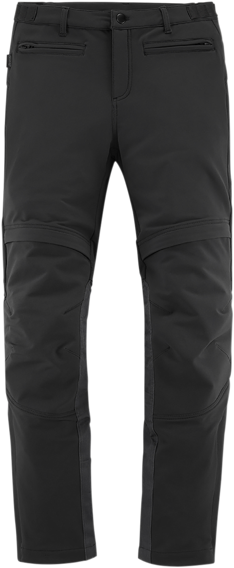 Black ICON Women's Hella2™ pants by Bill's Exhausts, fitted style with detailed stitching and waistband, front view.
