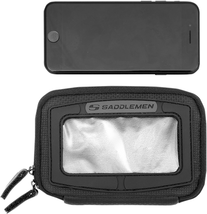 Saddlemens E-Pak tank bag mounted on motorcycle seat, featuring durable design and secure attachment for riding convenience.