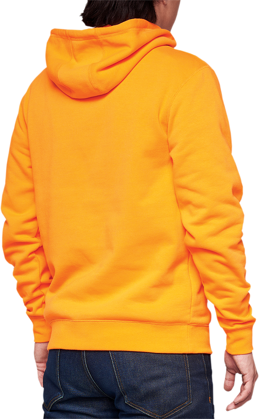 Orange BB33 Pullover hoodie with kangaroo pocket, small size, by Bill's Exhausts, featuring a cozy hood and casual fit.