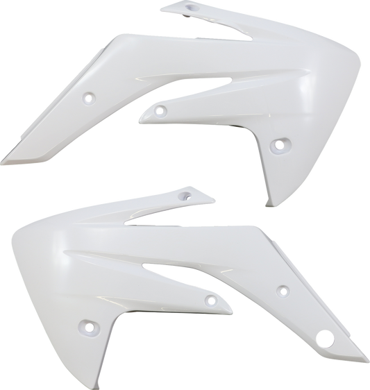 White Acerbis radiator shrouds for motorcycle body, designed for optimal fit and style.