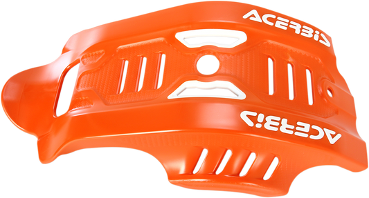 Orange ACERBIS skid plate for Husqvarna and KTM bikes, body protection part with mounting details.