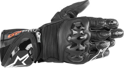 Alpinestars GP Pro R4 motorcycle gloves in black, size 2XL, featuring reinforced palms and protective armor for racing.