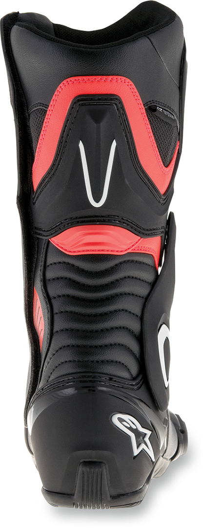 Alpinestars SMX-6 v2 Drystar motorcycle boots in black and red, US 9 / EU 43, showing front view with protective design elements.