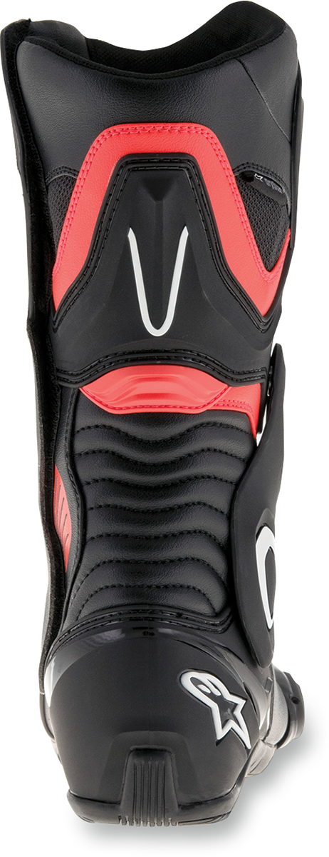 Black and red Alpinestars SMX-6 v2 Drystar motorcycle boots with ankle protection, US 10.5 / EU 45, shown from the side.