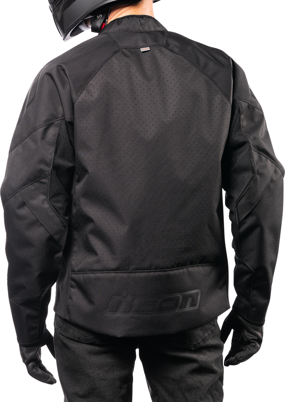Black ICON Hooligan™ CE Jacket in 3XL, featuring durable fabric and protective padding, displayed on a plain background.