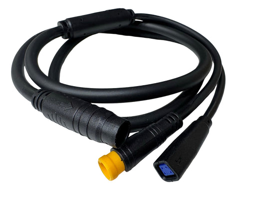 EBMX X-9000 Controller 1-2 harness for BC351 color display by Charged Powersports, showing the cable connection and connectors.
