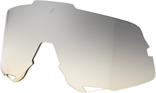 Yellow silver mirror lenses by Bill's Exhausts showing a close-up of the Glendale Lens 69047-00006 with reflective yellow tint.