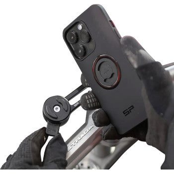 Bill's Exhausts SP CONNECT Module rotation phone mount accessory, black plastic with mounting features visible.