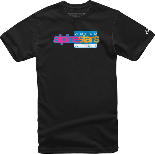 Black Bill's Exhausts ALPINESTARS World Wide Again T-Shirt in large size, featuring printed graphic design.