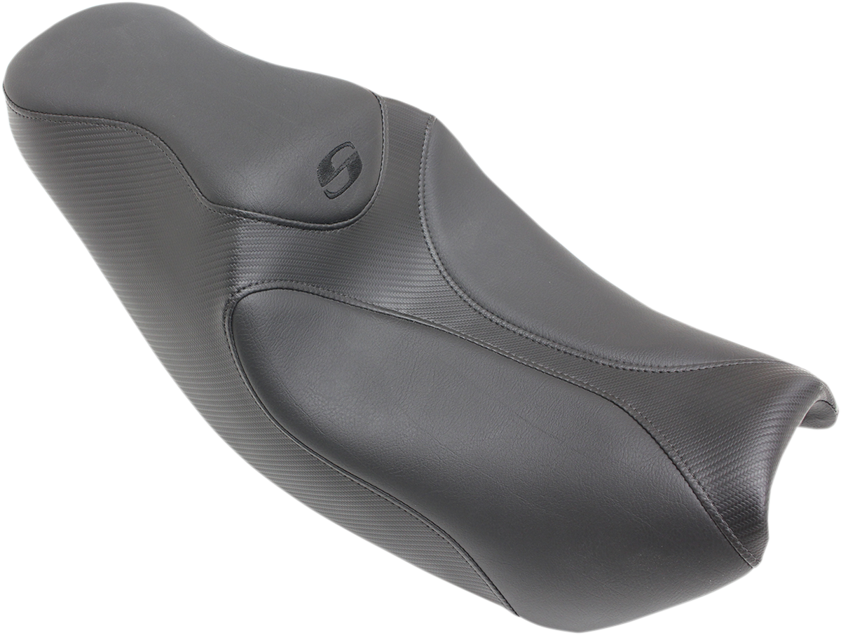 Bill's Exhausts SADDLEMEN Two Up Seat 815-25-102 for motorcycle, black leather with cushioned design and mounting hardware