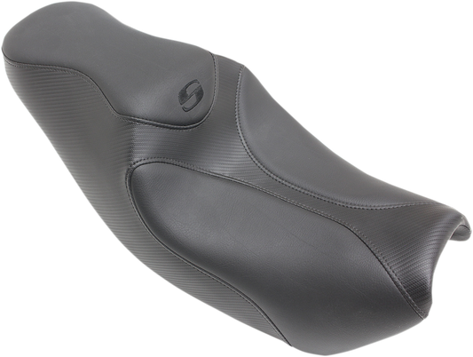 Bill's Exhausts SADDLEMEN Two Up Seat 815-25-102 for motorcycle, black leather with cushioned design and mounting hardware