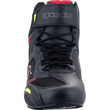 Alpinestars Faster-3 Rideknit shoes in black, red, and yellow with US 12.5 size, featuring a sleek sporty design and breathable material.