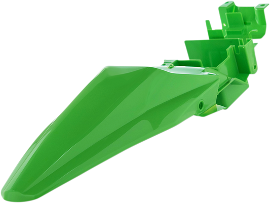 A green Acerbis rear fender for motorcycle, made of durable body material, designed for off-road or dirt bikes.