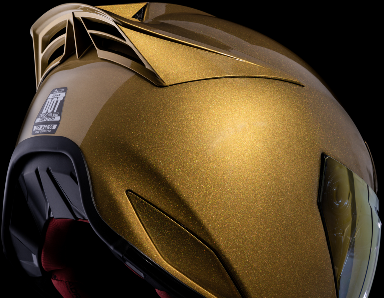 Bill's Exhausts ICON Domain™ Cornelius Gold Helmet in small size, front view showing sleek helmet design and gold finish.