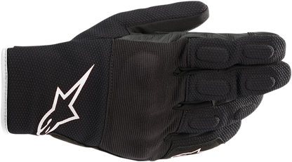 Alpinestars S-MAX Drystar® motorcycle gloves in black and white, size 3XL, featuring protective knuckles and textured palm.