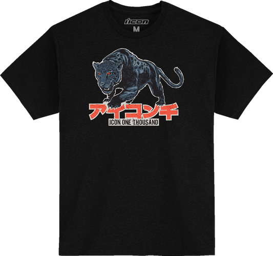 Black ICON High Speed Cat™ T-Shirt in XL size featuring a graphic print on the front, from Bill's Exhausts.