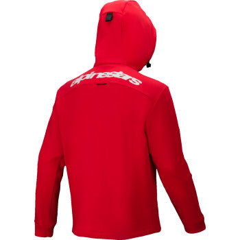 Bright red ALPINESTARS Racer MX fleece hoodie, large size, featuring a comfortable fit and sporty design.