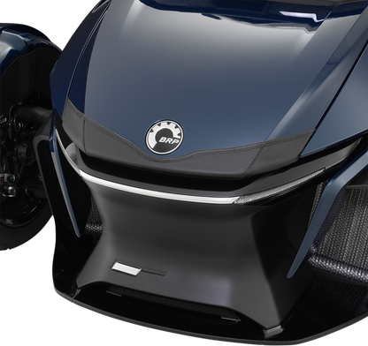 Black Show Chrome front trunk mini bra for Can-Am engine, designed to protect and enhance the vehicle's appearance.