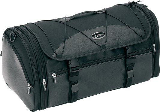 Bill's Exhausts SADDLEMEN TR3300DE Deluxe Rack Bag seat with durable fabric and secure straps for motorcycle storage.