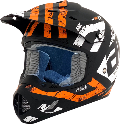 Bill's Exhausts AFX FX-17Y Attack helmet in matte black and orange, large size, with a sleek aerodynamic design.