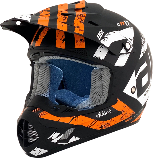 Bill's Exhausts AFX FX-17Y Attack helmet in matte black and orange, large size, with a sleek aerodynamic design.
