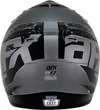 AFX FX-17Y Attack helmet in frost gray and matte black, small size, featuring aerodynamic design and clear visor for motorcycle riding.