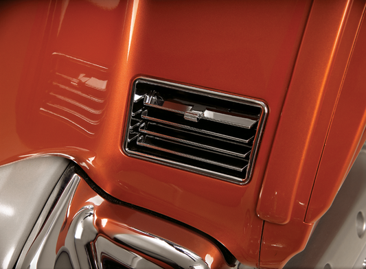 Chrome engine lower vents from Bill's Exhausts, model 52-642, featuring sleek chrome finish and precise fit for vehicle engine ventilation.